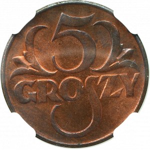 II Republic of Poland, 5 groschen 1939 - NGC MS65 RB