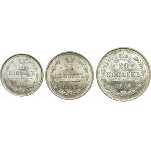 Rosja, Mikołaj II, Zestaw 10, 15 i 20 kopiejek 1915