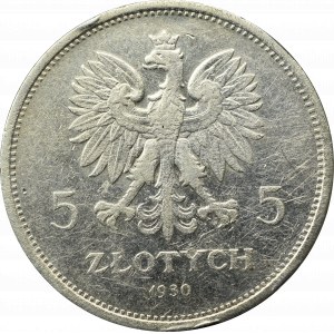 II Rzeczpospolita, 5 złotych 1930 Sztandar - stempel płytki