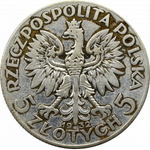 II Rzeczpospolita, 5 złotych 1932 ZZM Głowa Kobiety
