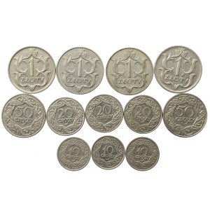 II Rzeczpospolita, Zestaw 10 groszy-1 złoty (12 egz)