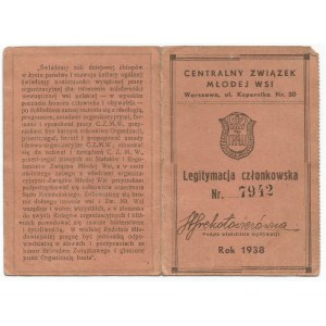 II RP, Legitymacja Centralny Związek Młodej Wsi 1938 Sierpc/Budy Milewskie