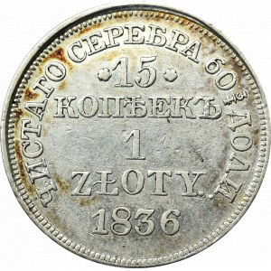 Poland under Russia, Nicholas I, 15 kopecks=1 zloty 1836 MW