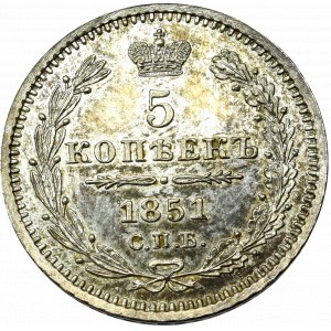 Russia, Nicholas I, 5 kopecks 1851 ПА