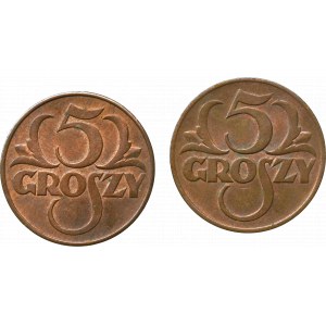 II Rzeczpospolita, Zestaw 5 groszy 1938 - 1939 (2 egzemplarze)