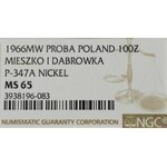 PRL, 100 złotych 1966 Mieszko i Dąbrówka Próba Nikiel - NGC MS65