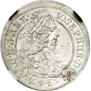 Silesia, Joseph I, 3 kreuzer 1708, Breslau - NGC MS61