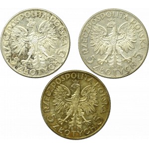Second Polish Republic, set 3 pcs 5 zlotych 1933 i 1934