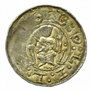 Boleslaus III. von Wrymouth, Denarius, Krakau - Fürst auf dem Thron - RICH BOLZLAVS