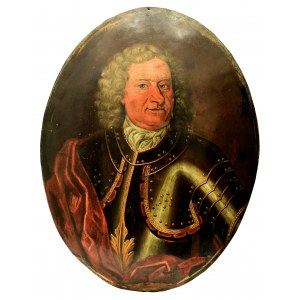 Sachsen(?), Porträt eines Offiziers 18. Jahrhundert auf Weißblech gemalt