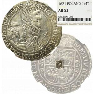 Sigismund III Vasa, Ort 1621, Bromberg - RARE ohne Garbe - NGC AU53