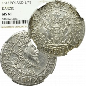 Sigismund III Vasa, Ort 1613, Danzig - RARE - NGC MS61 (2-MAX)