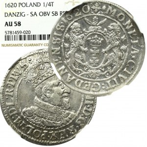 Sigismund III, 18 groschen 1620, Danzig - NGC AU58