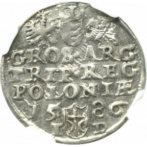 Stefan Batory, Trojak 1586, Olkusz - ligatura NH - NGC MS61 (2-MAX)