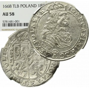 John II Casimir, 18 groschen 1668, Bromberg - NGC AU58