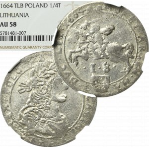 John II Casimir, 18 groschen 1664, Vilnius - NGC AU58