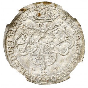 August II Mocny, Szóstak 1706 LP, Moskwa - Ludu Płacz - NGC UNC