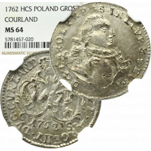 Księstwo Kurlandii, Karol Saski, Grosz 1762, Mitawa - NGC MS64