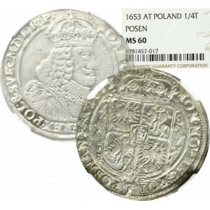 Jan II Kazimierz, Ort 1653, Poznań - NIEOPISANY - NGC MS60 (MAX)