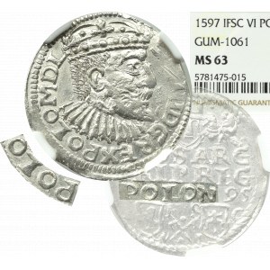Sigismund III Vasa, Trojak 1595, Bromberg - UNSIGNED - NGC MS63