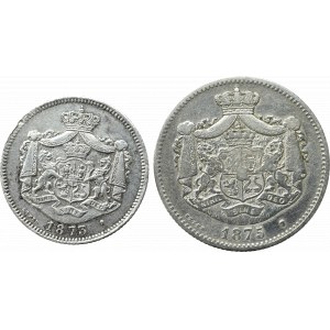 Romania, Lot of 1 leu 1873 and 2 lei 1875