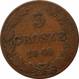 Poland under Russia, Nicholas I, 3 groschen 1840