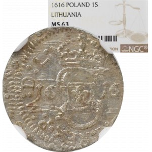 Zygmunt III Waza, Szeląg 1616, Wilno - NGC MS63