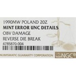 PRL, 20 złotych 1990 - destrukt NGC UNC Details