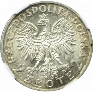 II Rzeczpospolita, 2 złote 1933 Głowa Kobiety - NGC MS62