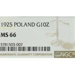 II Republic of Poland, 10 zloty 1925 - NGC MS66
