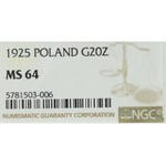 II Republic of Poland, 20 zloty 1925 - NGC MS64