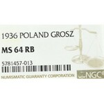 II Republic of Poland, 1 groschen 1936 - NGC MS64 RB