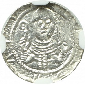 Władysław II Wygnaniec, Denar, Kraków - książę i biskup - NGC MS65 (MAX)