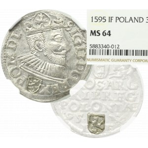 Zygmunt III Waza, Trojak 1595, Wschowa - RZADKOŚĆ - NGC MS64