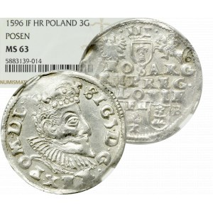 Zygmunt III Waza, Trojak 1596, Poznań - RZADKOŚĆ - NGC MS63
