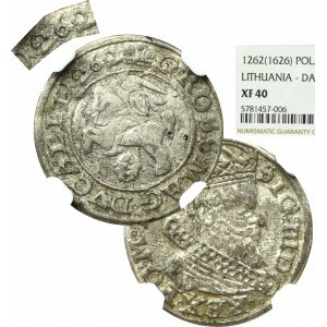 Zygmunt III Waza, Grosz 1626, Wilno - rzadkość błąd daty 1262 NGC XF40