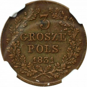 November Uprising, 3 groschen 1831 - NGC AU55 BN