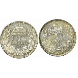 Austro-Węgry zestaw monet 1 korona 1914 i 1915