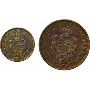 Niemcy, Saksonia, Zestaw 1 pfennig 1863 i 5 pfennigów 1862