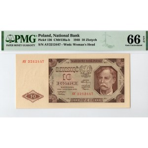 PRL, 10 złotych 1948 AY - PMG 66EPQ
