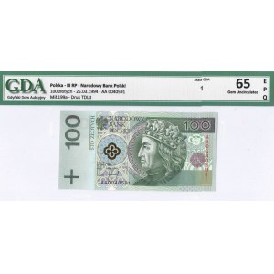 III RP, 100 Zloty 1994 AA - GDA 65 EPQ