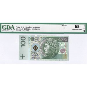 III RP, 100 złotych 1994 AA - GDA 65 EPQ