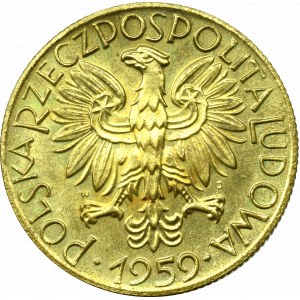 PRL, 5 złotych 1959 Rybak - Próba Mosiądz rzadkość