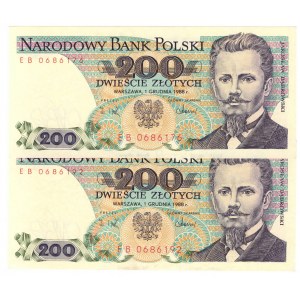 PRL, 200 złotych 1988 - zestaw 2 egzemplarze EB