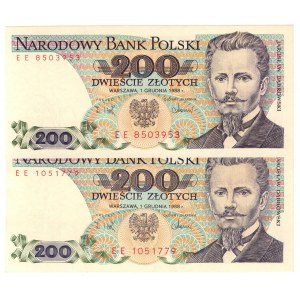 PRL, 200 złotych 1988 - zestaw 2 egzemplarze EE