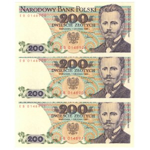 Volksrepublik Polen, 200 Zloty 1988 - Satz von 3 Exemplaren EB