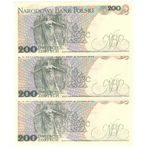 PRL, 200 złotych 1988 - zestaw 3 egzemplarze EB