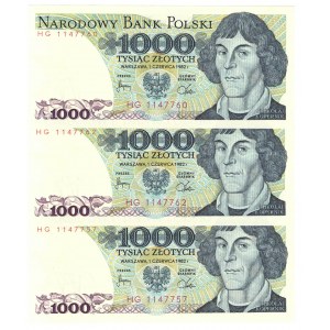 PRL, 1000 złotych 1982 - zestaw 3 egzemplarze - Serie HG