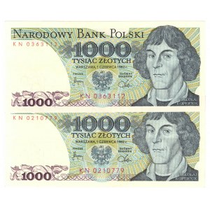 PRL, 1000 złotych 1982 - zestaw 5 egzemplarzy - Serie KN, HZ