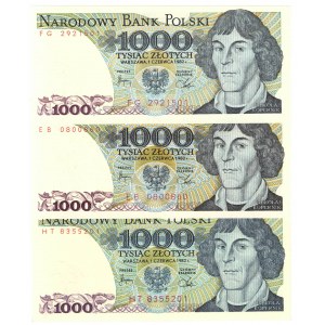 PRL, 1000 złotych 1982 - zestaw 3 egzemplarze - Serie HT, EB, FG